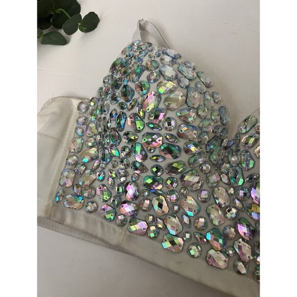 Unbranded Women's L Bustier Crop Bra Rhinestone Diamond - Picture 2 of 8